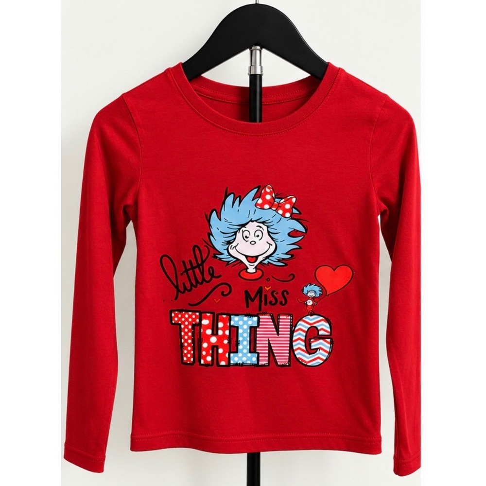 Girls Red Little Miss Thing Dr Seuss Graphic Long Sleeve Tee S 6-6x